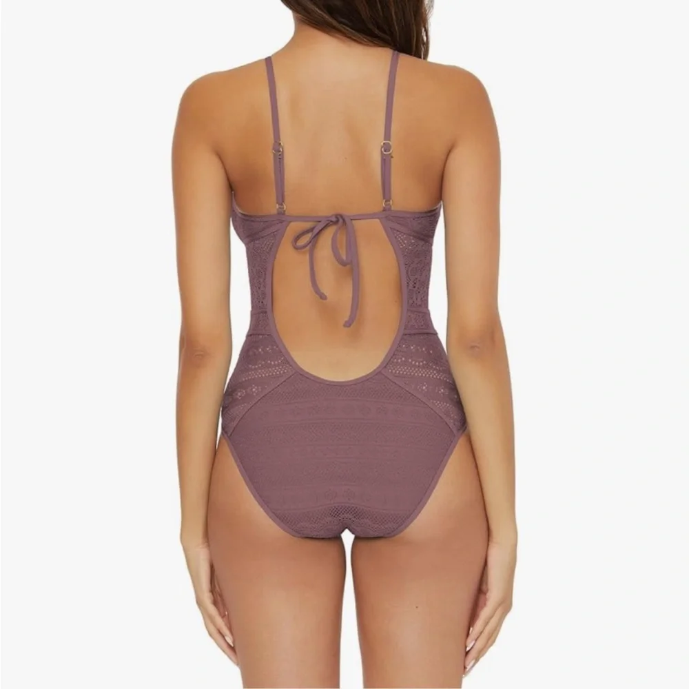 Becca Women's Color Play Crochet High Neck One Piece - Picture 2 of 5